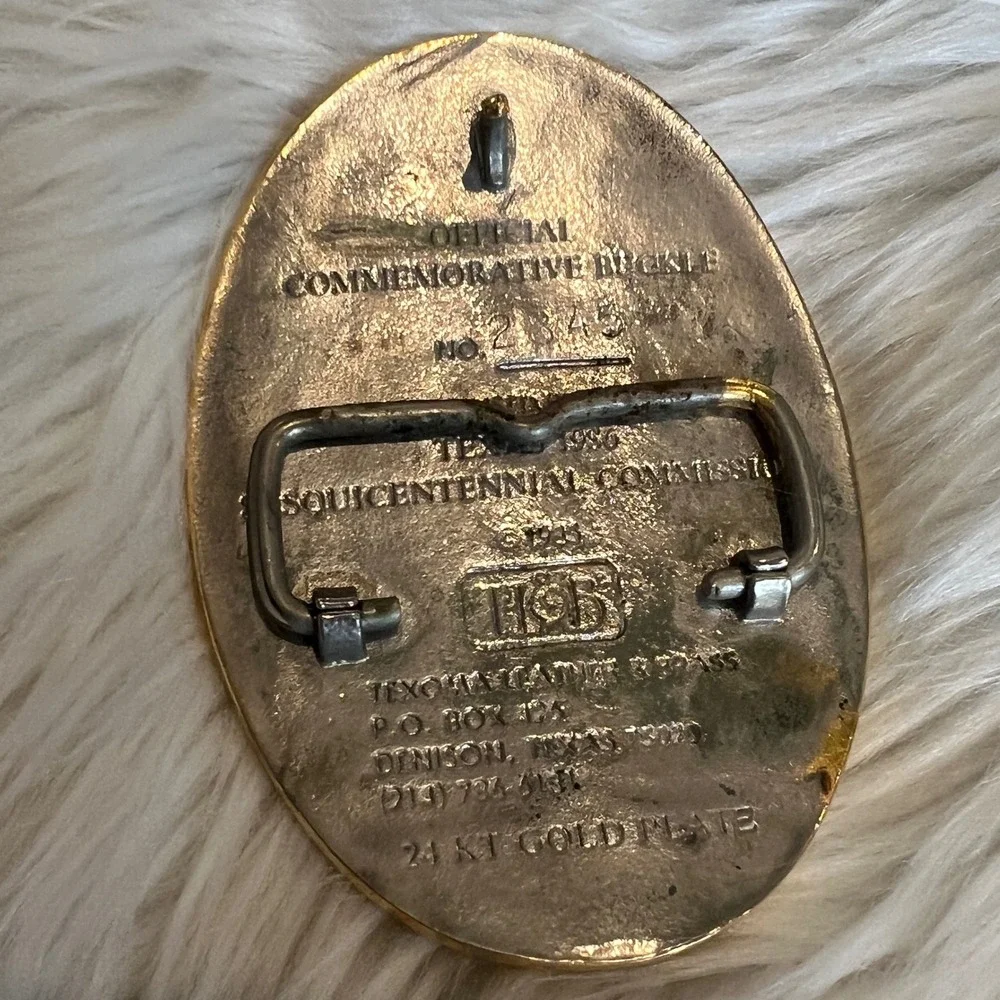 Texas Sesquicentennial 1836-1986 Belt Buckle 24KT Gold Plate Texoma No 2845